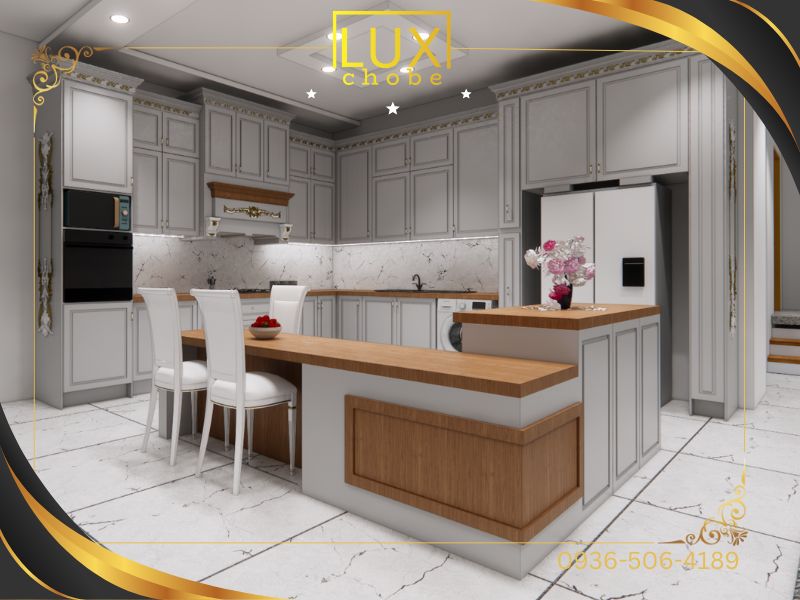 طراحی کابینت طوسی چوبی