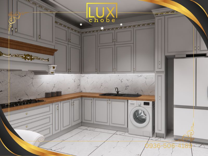 طراحی کابینت طوسی چوبی