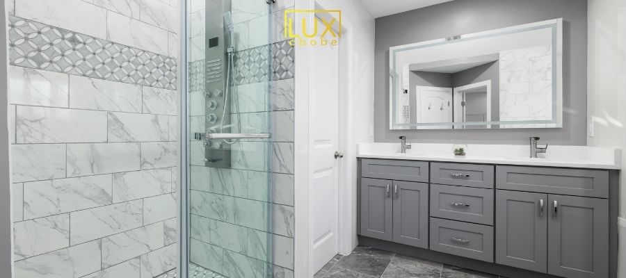نمای نزدیک متریال MDF ضد آب و پوشش لمینت مقاوم در برابر رطوبت برای کابینت حمام